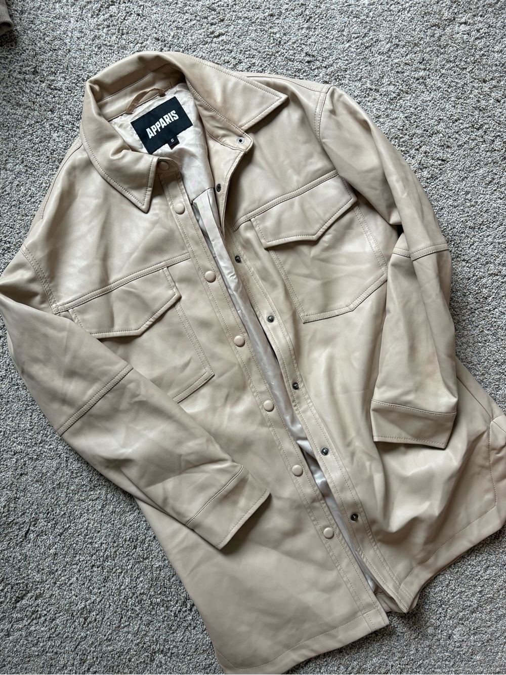 Apparis Beige Cream Leather Shirt Jacket